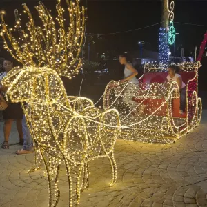 Figura de Natal Luminosa - Kit Trenó Elegante com Assento e duas Renas 3D