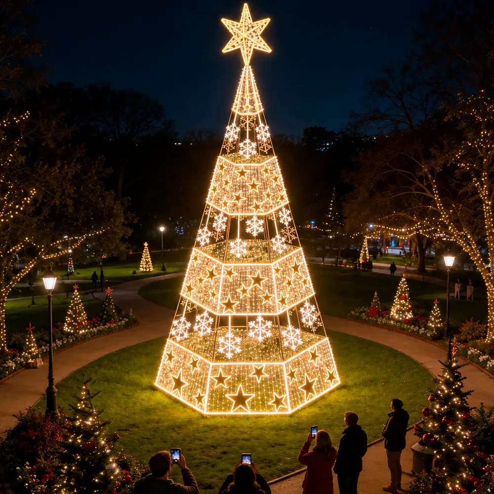 Árvore de Natal Luminosa Gigante LED Fabricada em Estrutura Metálica - Arvore de Natal Majestic Flake