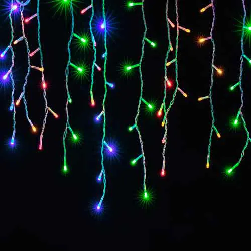 Cascata de Natal de 2,5m x 0,65m, 100 LEDs Coloridos e 8 Funções - Fio Branco