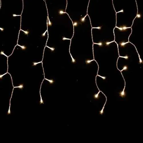 Cascata de Natal de 2,5m x 0,65m e 100 LEDs Brancos Quentes Fixos -  Fio Branco