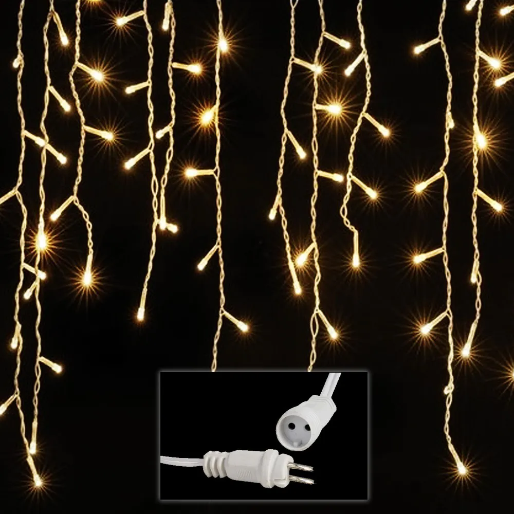 Cascata de Natal de 10,0m x 0,65m e 400 LEDs Brancos Quentes Fixos -  Fio Branco