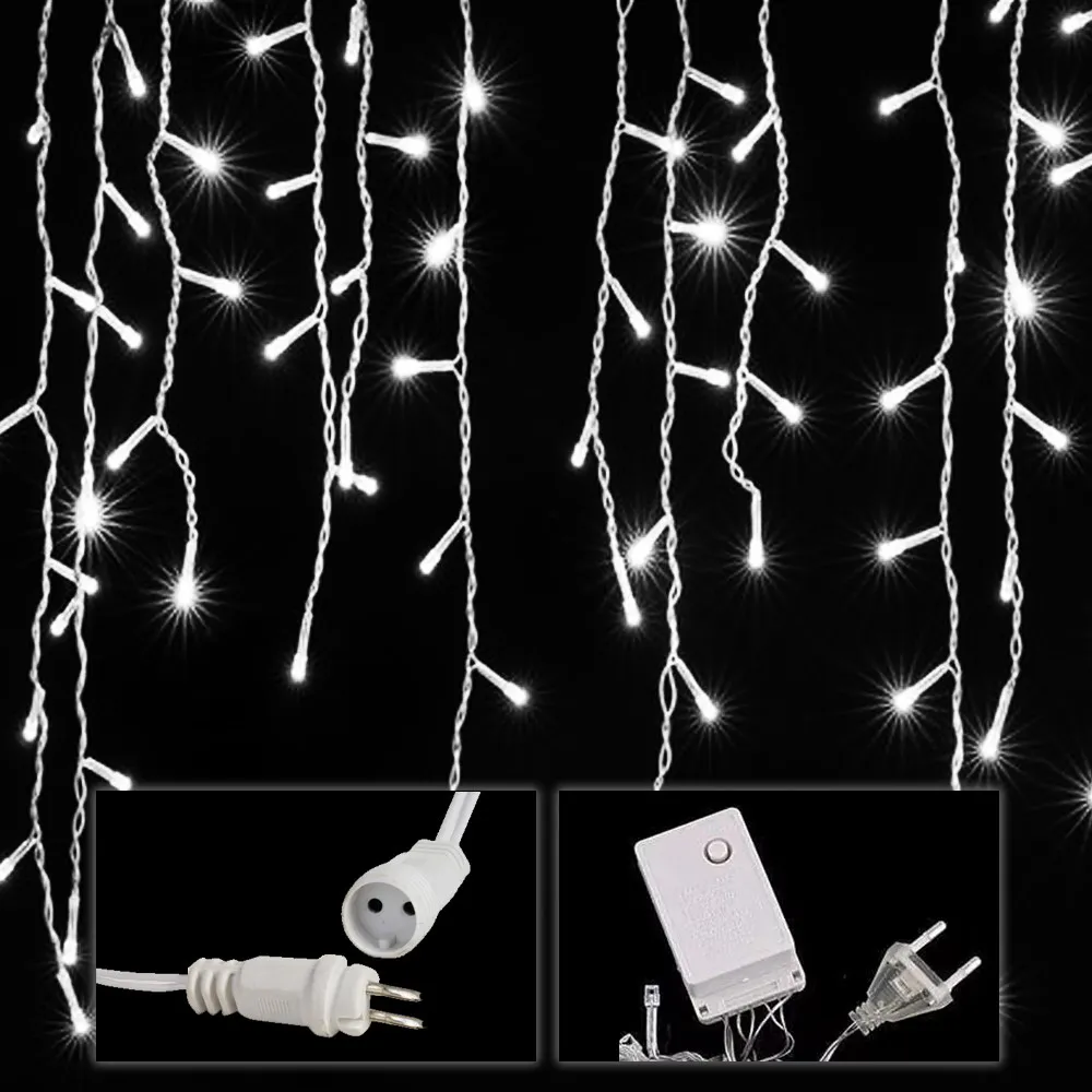 Cascata de Natal de 10m x 0,65m, 400 LEDs Brancos Frios e 8 Funções - Fio Branco