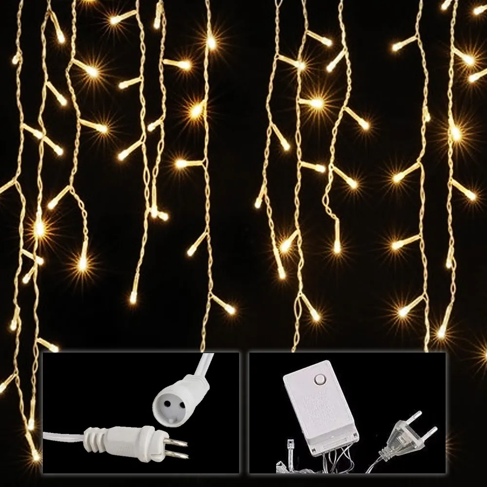 Cascata de Natal de 10m x 0,65m, 400 LEDs Brancos Quentes e 8 Funções - Fio Branco