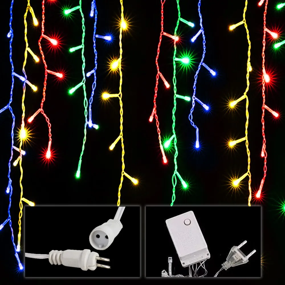 Cascata de Natal de 10m x 0,65m, 400 LEDs Coloridos e 8 Funções - Fio Branco