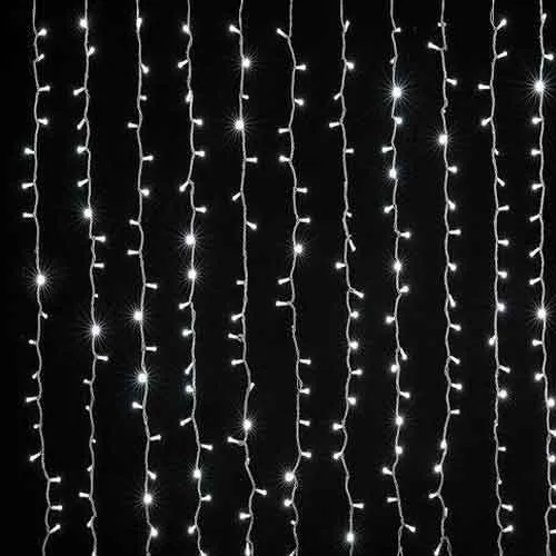 Cortina de Natal de 3,0m x 2,0m e 300 LEDs Brancos Frios - Fio Branco 