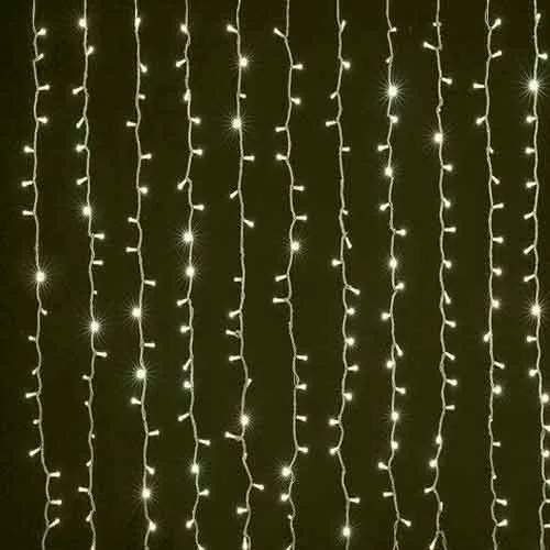Cortina de Natal de 3,0m x 2,5m e 500 LEDs Brancos Quentes - Fio Branco