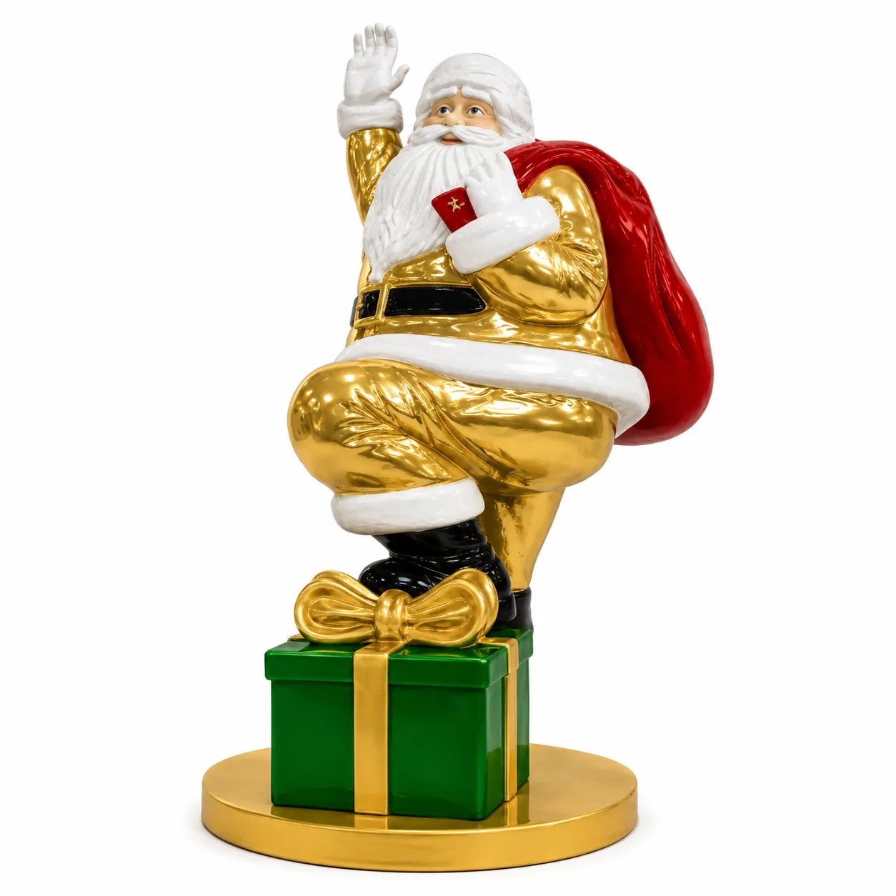 Figura de Fibra - Papai Noel com presente Gold