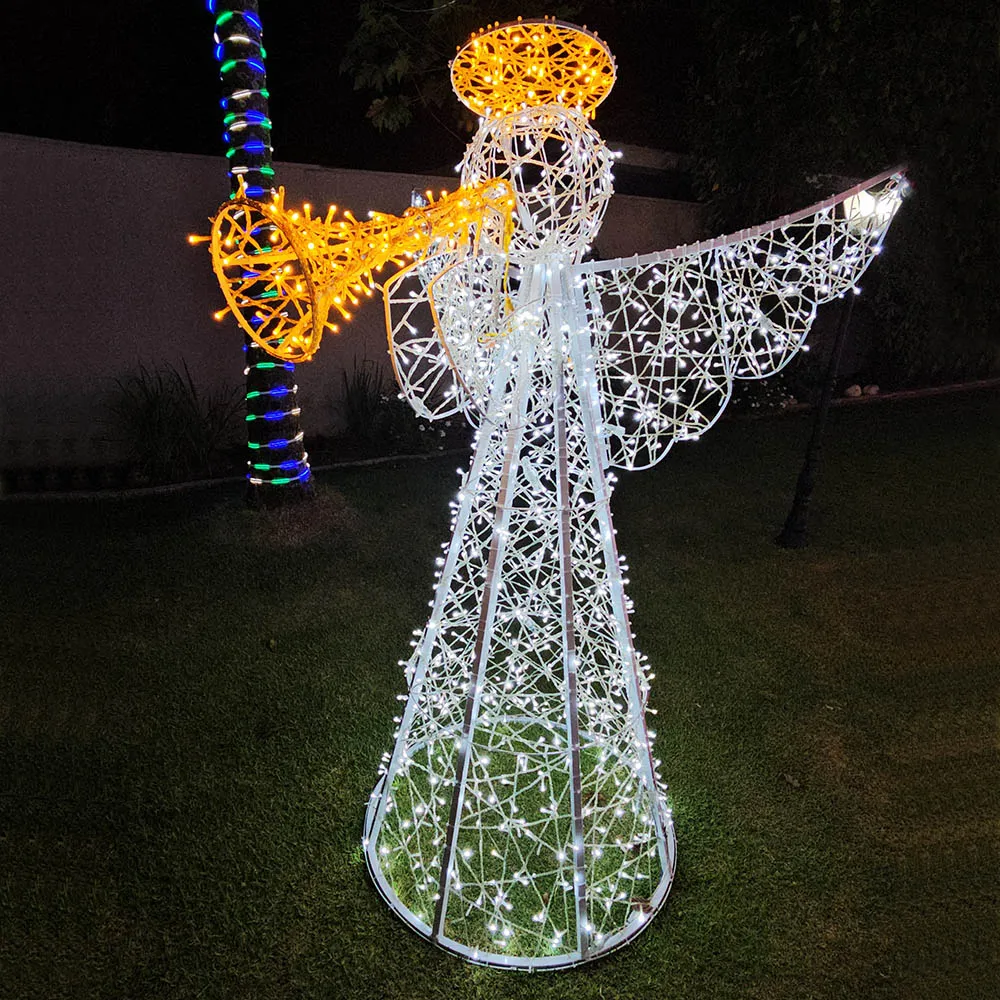 Figura de Natal Luminosa - Anjo Pequeno com Trombeta Iluminado 3D