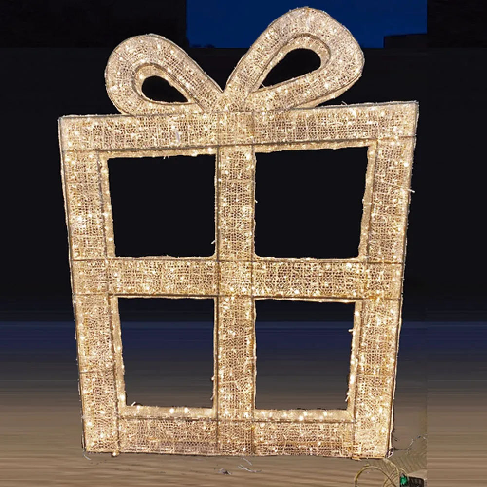 Figura de Natal Luminosa - Caixa de presentes Linha Gold 3D Grande