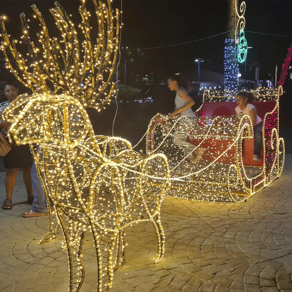 Figura de Natal Luminosa - Kit Trenó Elegante com Assento e duas Renas 3D