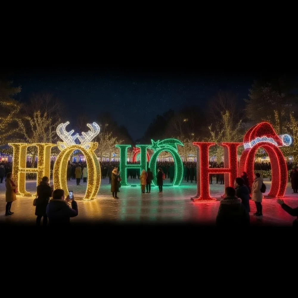 Figura de Natal Luminosa - Letreiro Portal Triplo HOHOHO