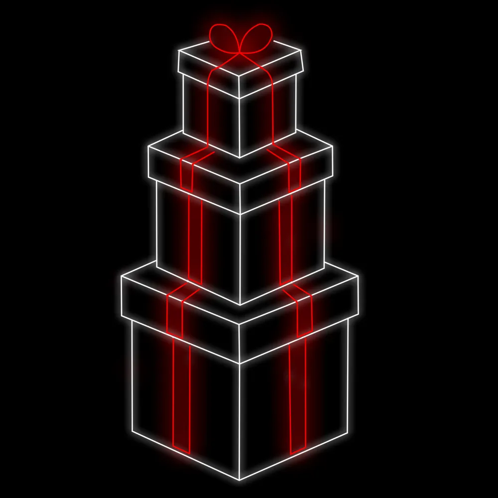Figura de Natal Luminosa para Jardim e fachada - Caixa de Presente com Laço Tripla 2D