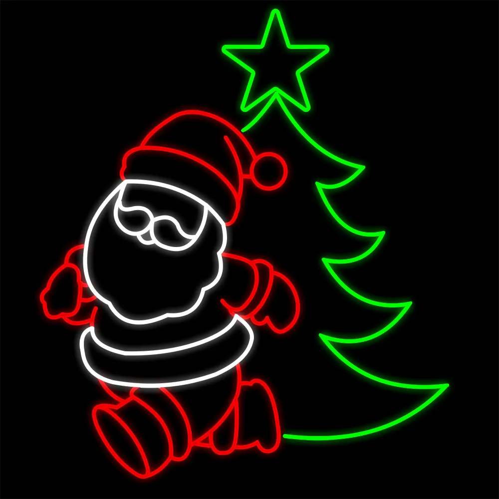 Figura de Natal Luminosa para Jardim e Fachada - Papai Noel e Árvore de Natal