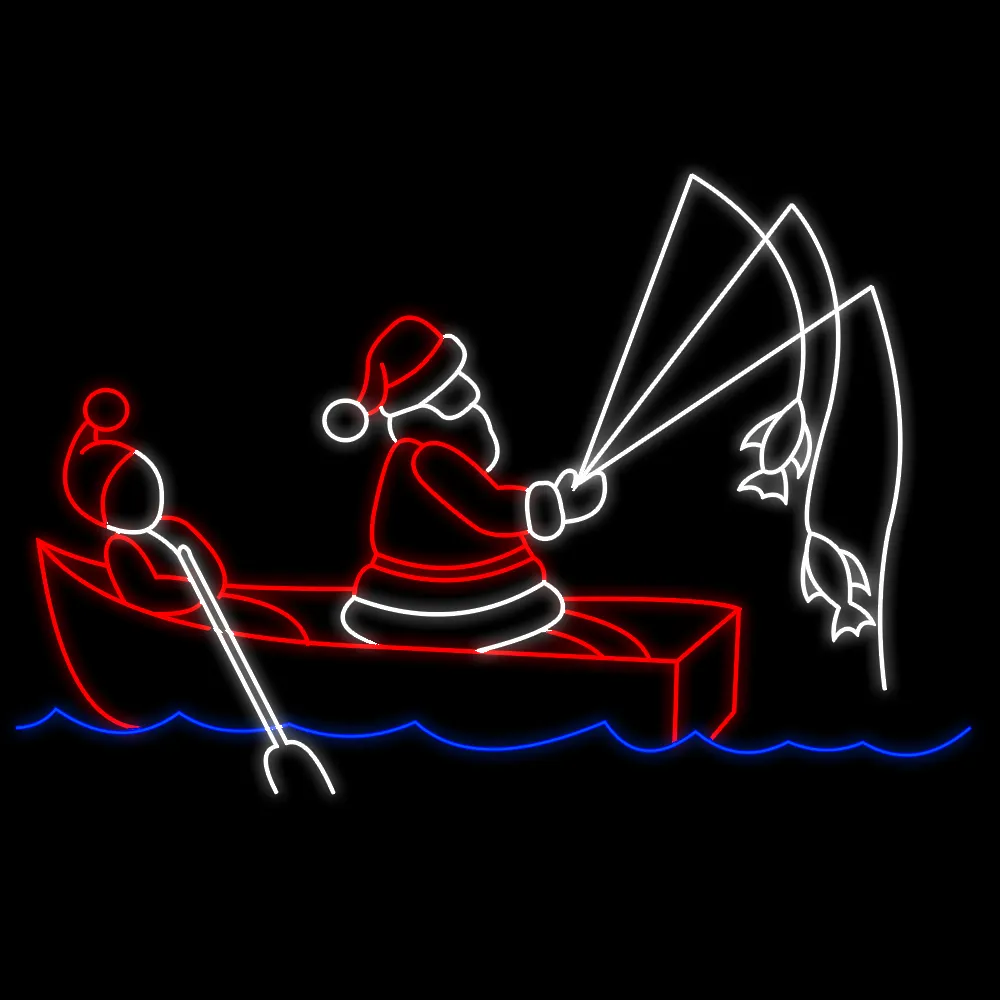 Figura de Natal Luminosa para piso e Jardim - Papai Noel Pescador