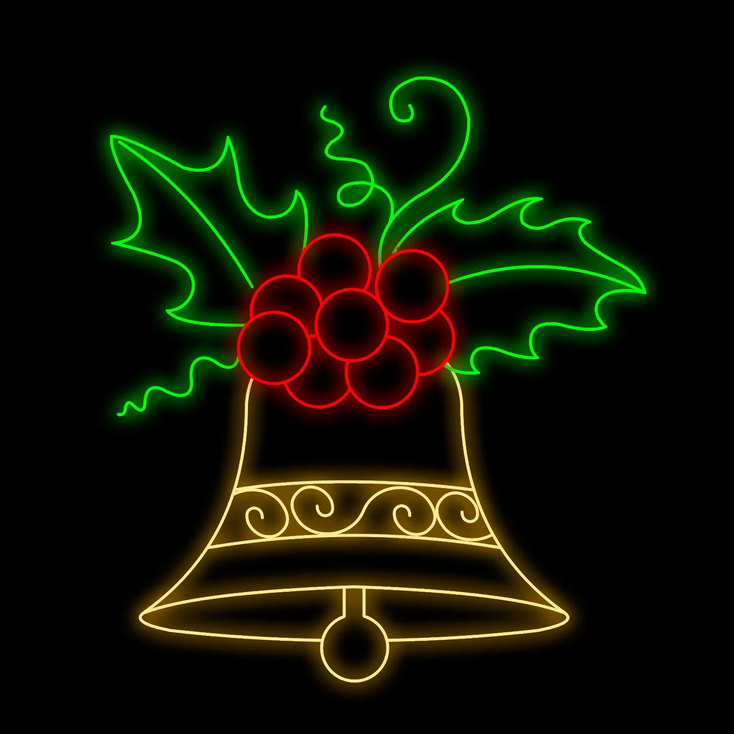 Figura de Natal Luminosa para Jardim e Fachada - Sino com azevinhos e folhas