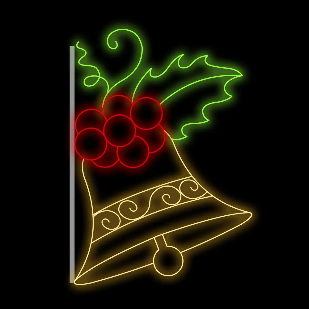 Figura de Natal Luminosa para Poste - Sino lateral com azevinhos e folhas simples