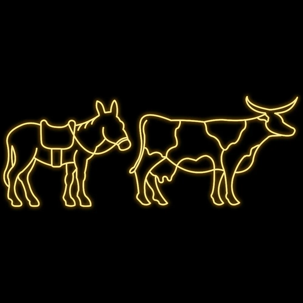 Figura de Natal Luminosa para Jardim - Mula e Vaca Presépio Jerusalém