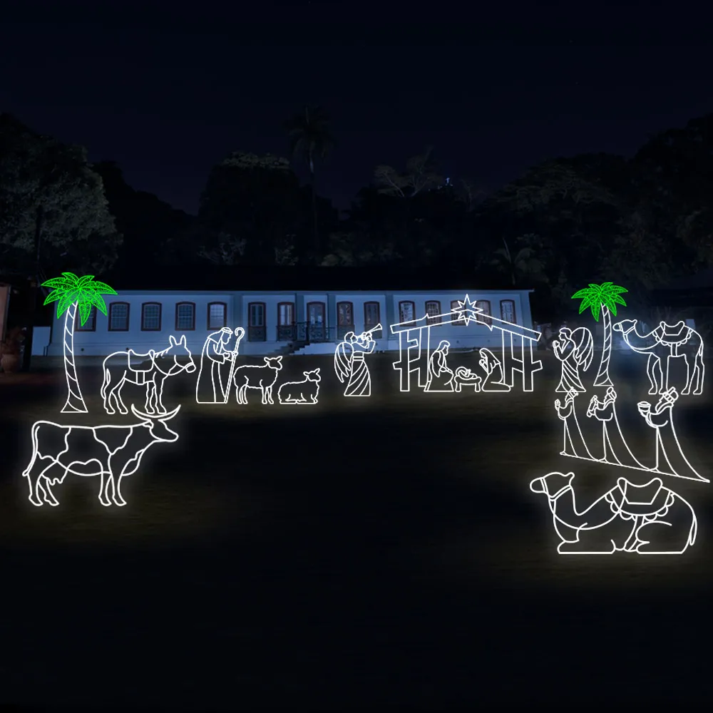 Figura de Natal Luminosa para Jardim - Presépio Jerusalém Completo 18 peças