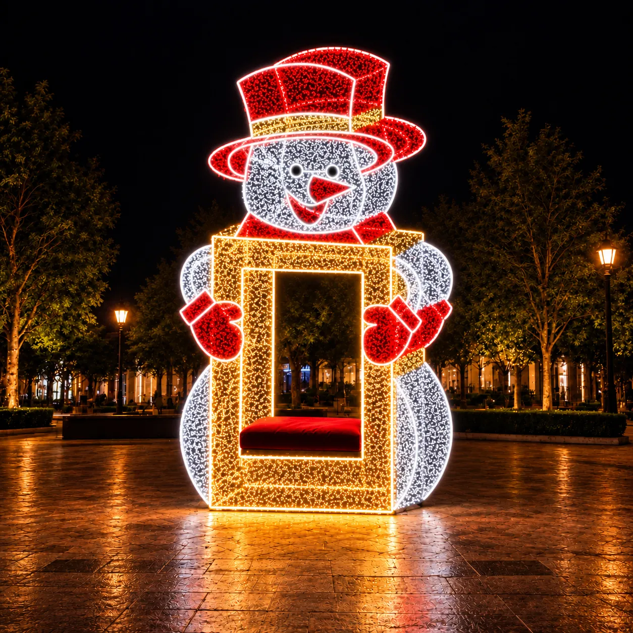 Figura de Natal Luminosa para Piso - Boneco de Neve Photoface 3D