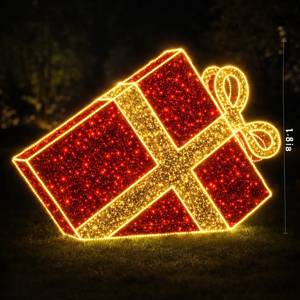 Figura de Natal Luminosa para Piso - Caixa de Presentes Enterrada 3D