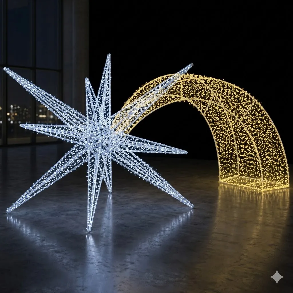 Figura de Natal Luminosa para Piso - Cometa 3D com passagem
