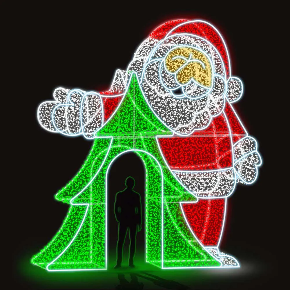 Figura de Natal Luminosa para Piso - Papai Noel com Pinheiro Gigante