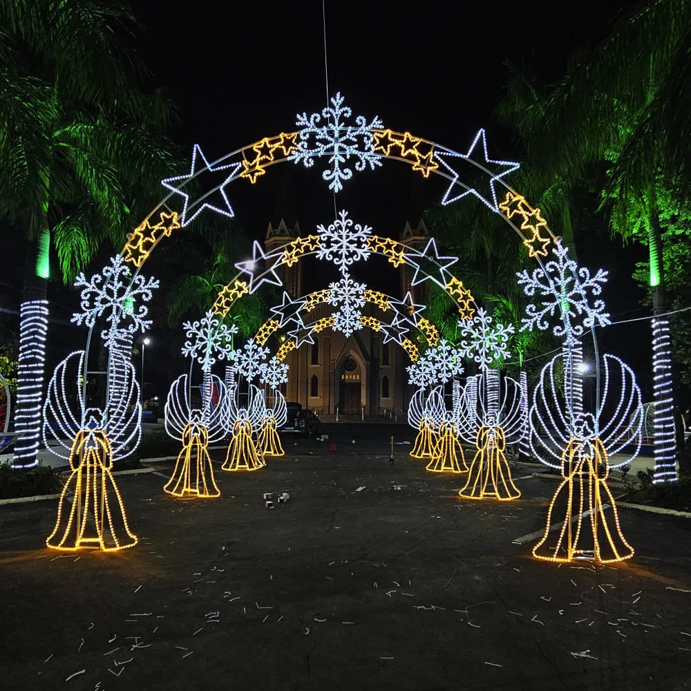 Figura de Natal Luminosa Portal - Anjos e Flocos