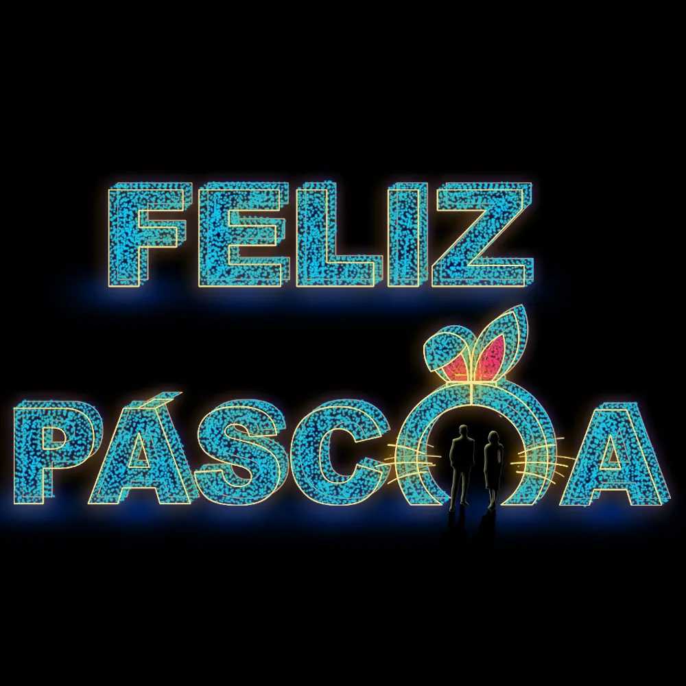 Figura de Páscoa Luminosa - Letreiro 3D Feliz Páscoa com Orelhas