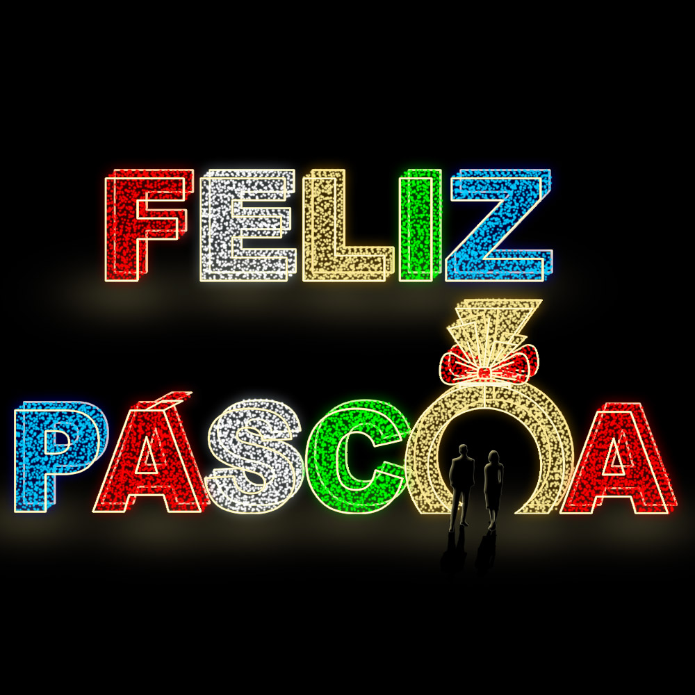 Figura de Páscoa Luminosa - Letreiro 3D Feliz Páscoa com Ovo
