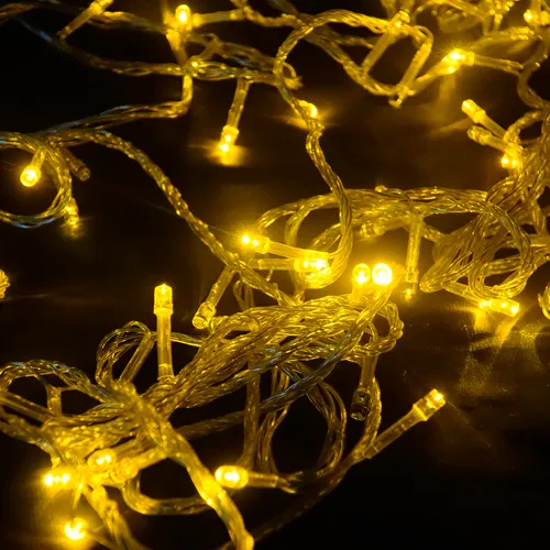 Pisca de Natal 100 LED 4 Funções Luz Amarela, Fio Transparente Ø1,5 mm 10 Metros
