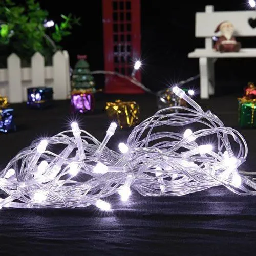 Pisca de Natal 100 LED 4 Funções Luz Branco Frio, Fio Transparente Ø1,5 mm 10 Metros