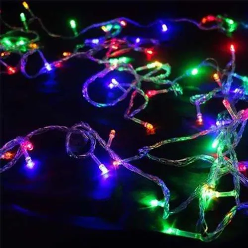 Pisca de Natal 100 LED 4 Funções Luz Colorida, Fio Transparente Ø1,5 mm 10 Metros