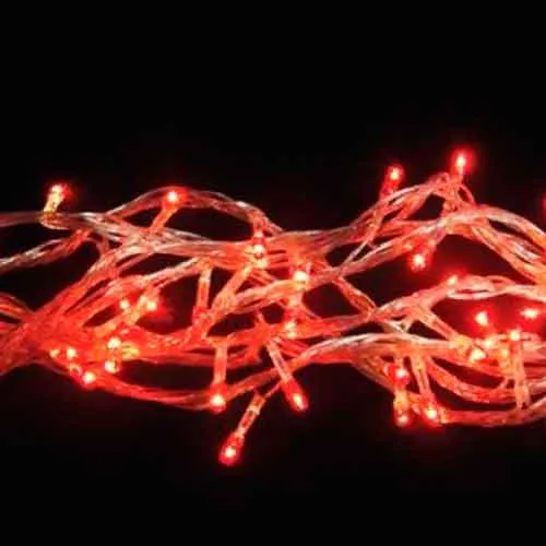 Pisca de Natal 100 LED 4 Funções Luz Vermelha, Fio Transparente Ø1,5 mm 10 Metros