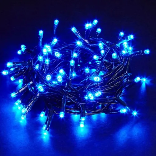 Pisca de Natal 100 LED 4 Funções Luz Azul, Fio Verde Ø1,5 mm 10 Metros