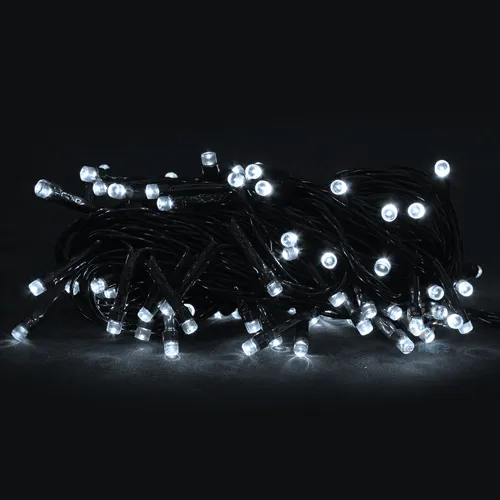 Pisca de Natal 100 LED 4 Funções Luz Branco Frio, Fio Verde Ø1,5 mm 10 Metros