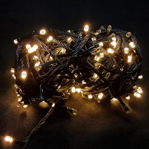Pisca de Natal 100 LED 4 Funções Luz Branco Quente, Fio Verde Ø1,5 mm 10 Metros