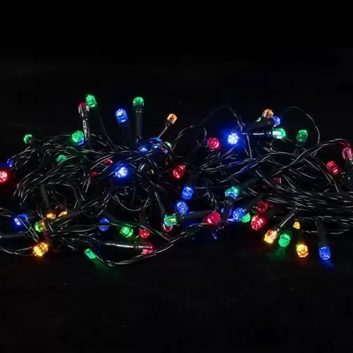 Pisca de Natal 100 LED 4 Funções Luz Colorida, Fio Verde Ø1,5 mm 10 Metros
