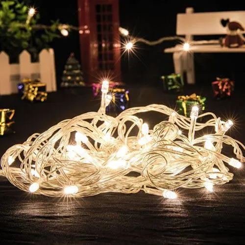Pisca de Natal 100 LED Fixo Luz Branco Quente, Fio Transparente Ø1,6 mm 9,5 Metros