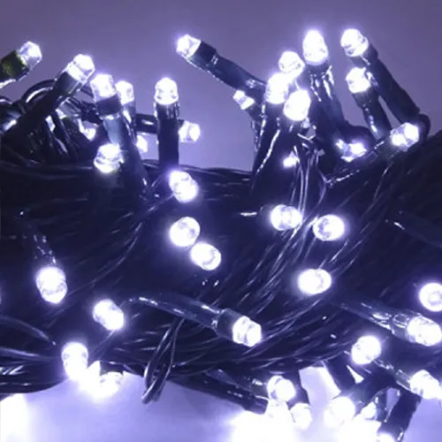 Pisca de Natal 100 LED Fixo Luz Branco Frio, Fio Verde Ø1,6 mm 10 Metros