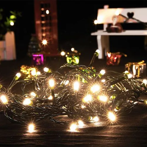 Pisca de Natal 100 LED Fixo Luz Branco Quente, Fio Verde Ø1,6 mm 10 Metros