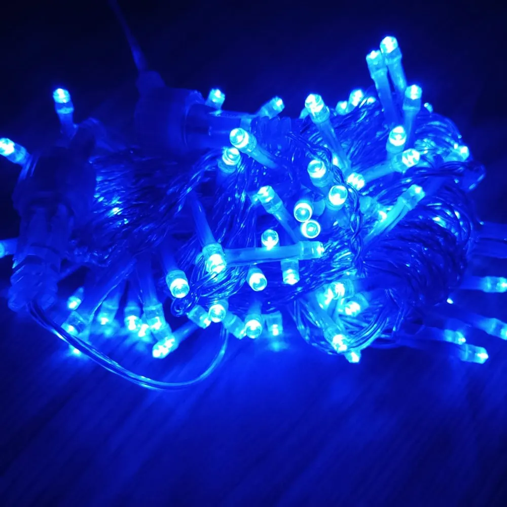 Pisca de Natal 100 LED Fixo Luz Azul, Fio Transparente Ø1,6 mm 10 Metros