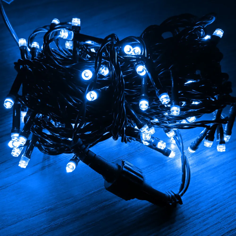 Pisca de Natal 100 LED Fixo Luz Azul, Fio Verde Ø1,6 mm 10 Metros