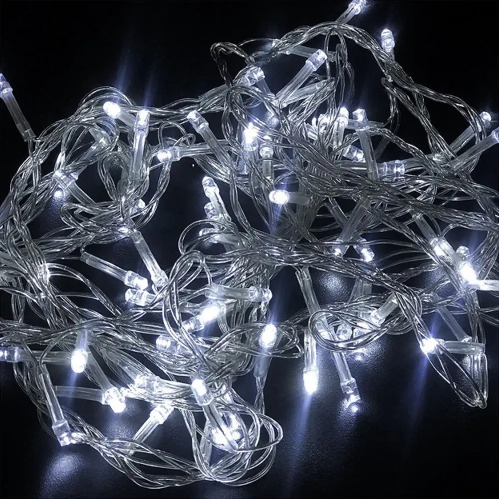 Pisca de Natal 100 LED Fixo Luz Branco Frio, Fio Transparente Ø1,6 mm 10 Metros
