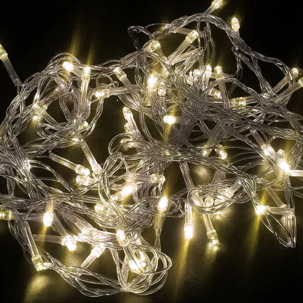 Pisca de Natal 100 LED Fixo Luz Branco Quente, Fio Tranparente Ø1,6 mm 10 Metros