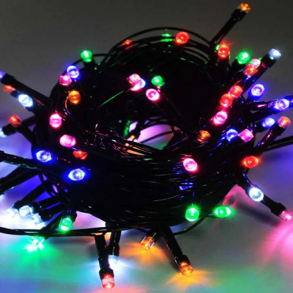 Pisca de Natal 100 LED Fixo Luz Colorido, Fio Verde Ø1,6 mm 10 Metros