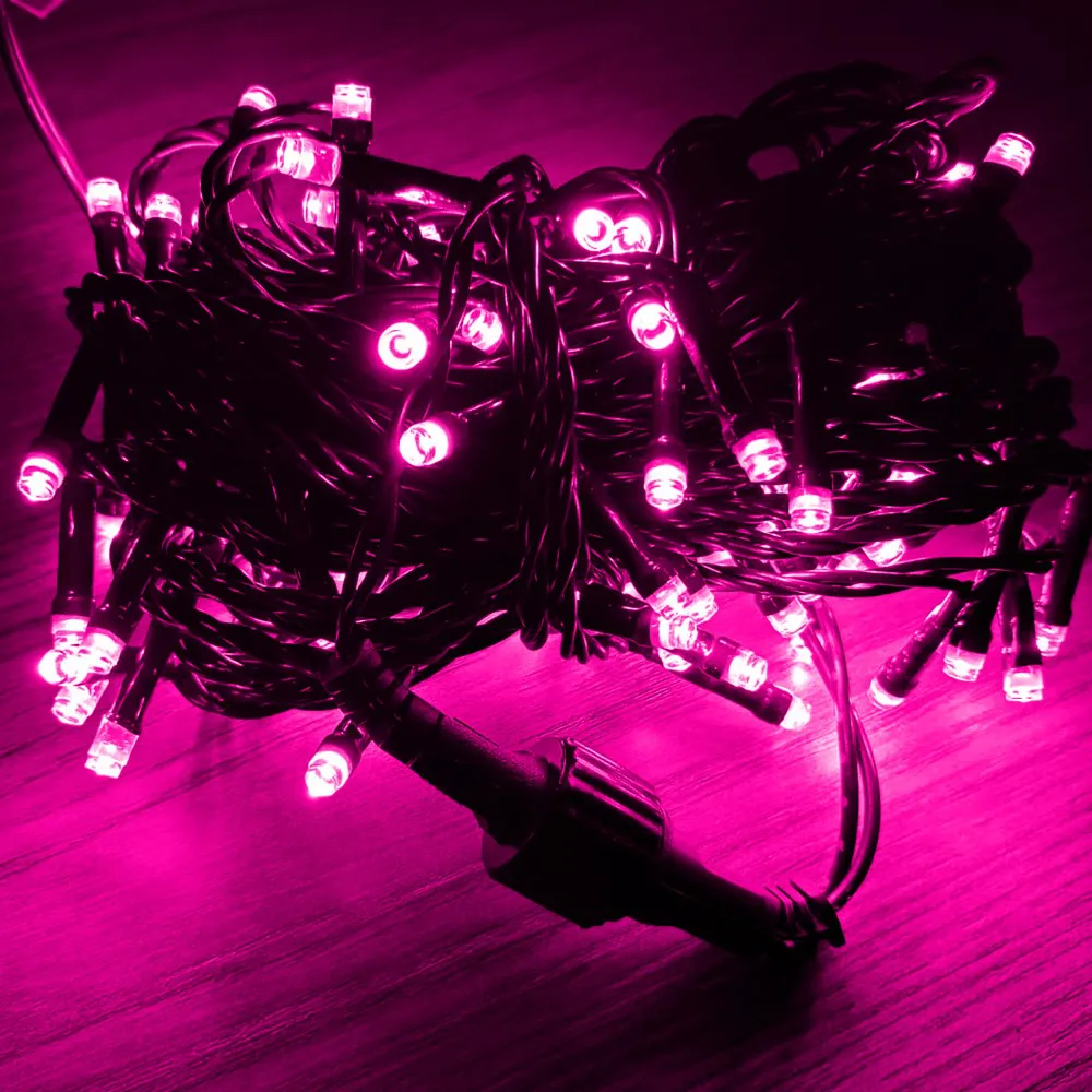 Pisca de Natal 100 LED Fixo Luz Pink, Fio Verde Ø1,6 mm 10 Metros