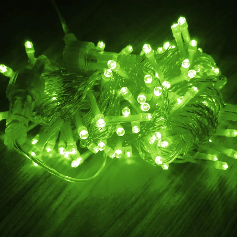 Pisca de Natal 100 LED Fixo Luz Verde, Fio Transparente Ø1,6 mm 10 Metros