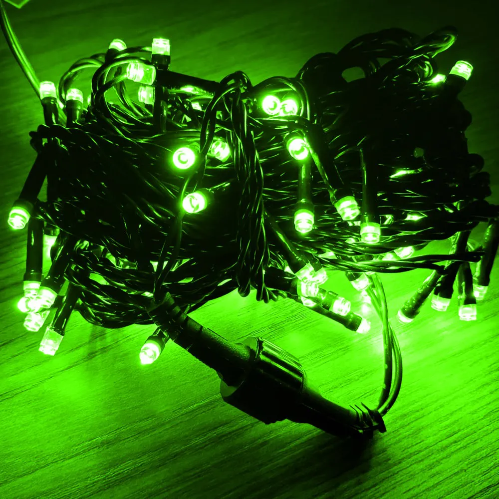 Pisca de Natal 100 LED Fixo Luz Verde, Fio Verde Ø1,6 mm 10 Metros