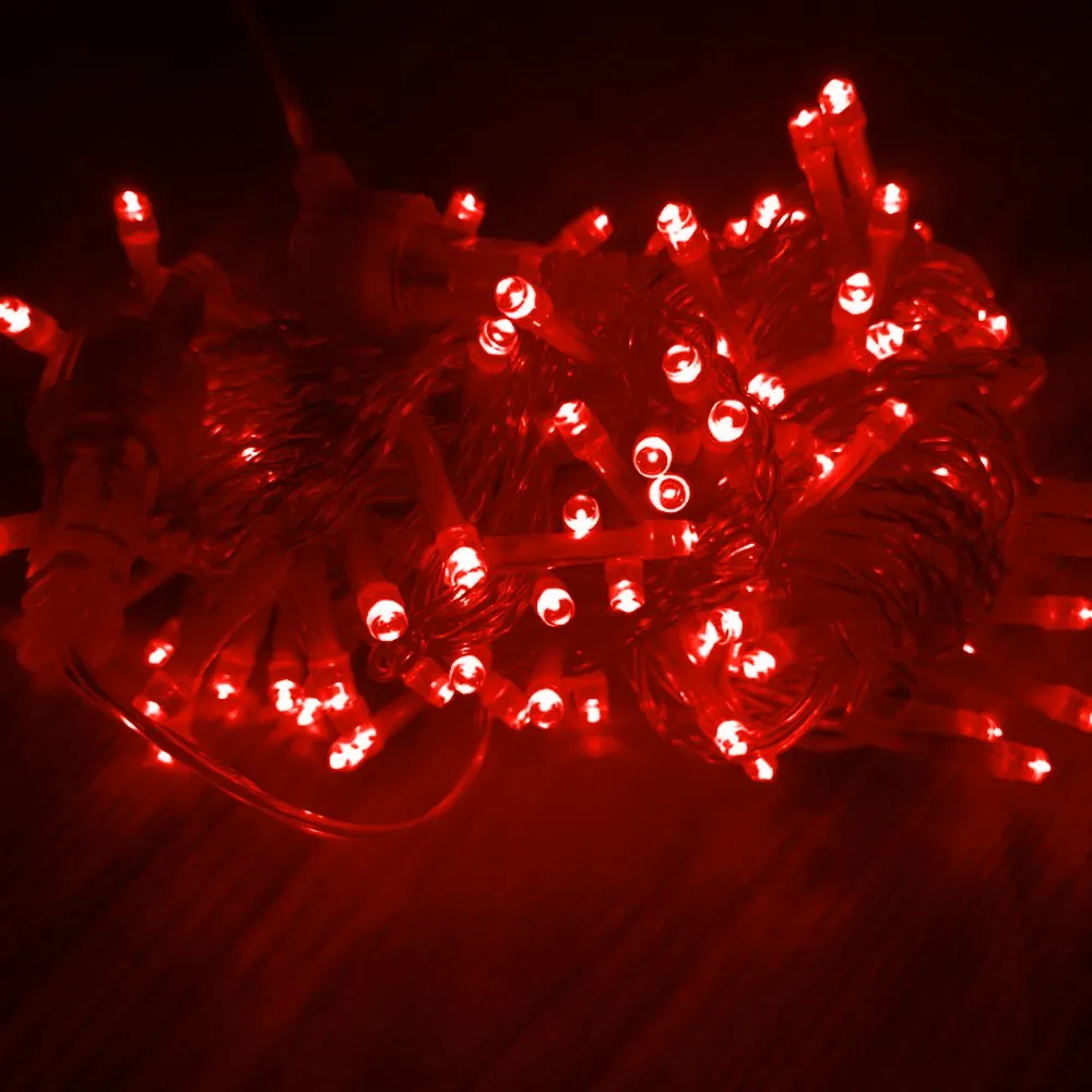 Pisca de Natal 100 LED Fixo Luz Vermelha, Fio Transparente Ø1,6 mm 10 Metros