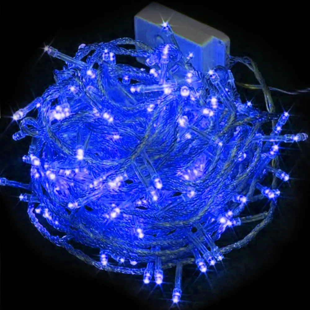 Pisca de Natal 100 LED 8 Funções Luz Azul, Fio Transparente Ø1,5 mm 10 Metros